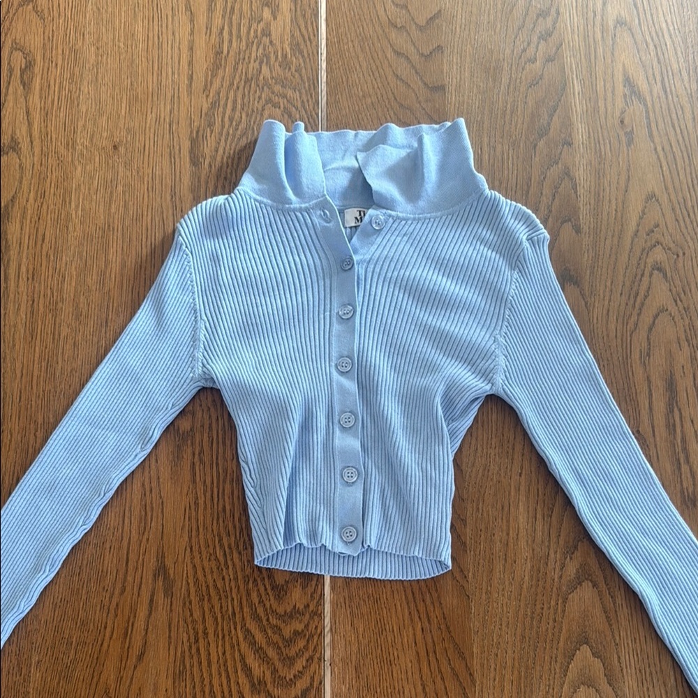 Tiger Mist Sky Blue Ribbed Cardigan